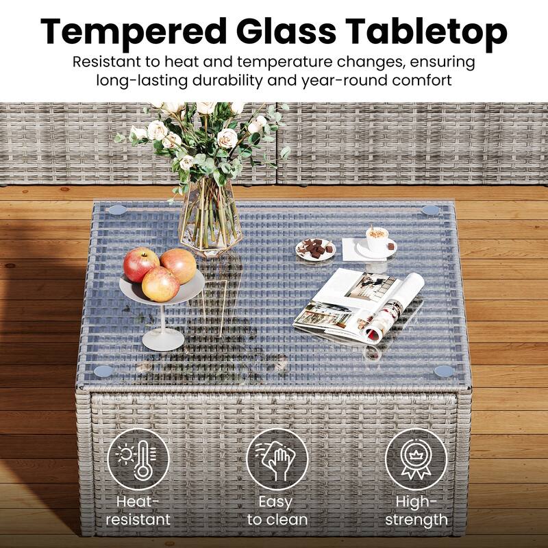7-Piece Patio Furniture Set with Tempered Glass Coffee Table