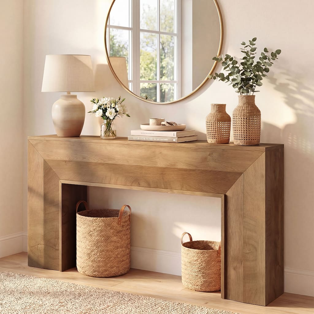 63" Long Wooden Console Table, Narrow Sofa Tables Behind Couch - 11.81" D x 62.99" W x 33.46" H