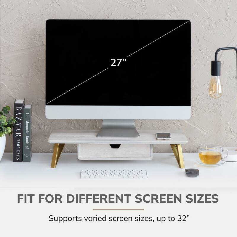 Jani Wood Monitor Stand Riser Desk - Ergonomic Design Stand, Desktop Organizer Table for Home, Office Workspace, Gaming Desk