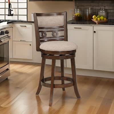 Gary 24 Inch Swivel Counter Stool, Cushioned Seat, Open Back, Cherry Brown