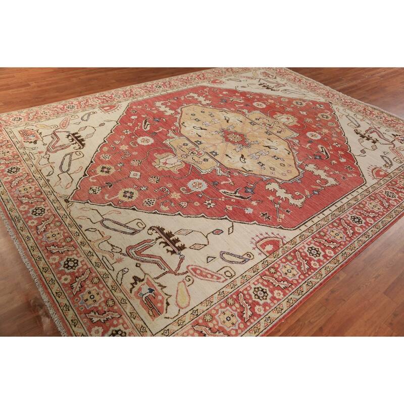 Oriental Heriz Serapi Rug Hand-Knotted Orange Wool Carpet - 8'0"x 10'6"