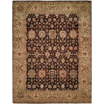 Traditional Brown Hand-Knotted Wool Area Rug