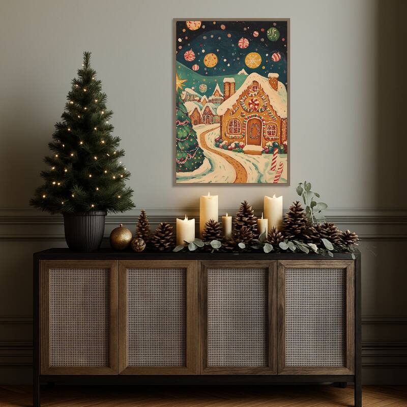 Gingerbread Town by Melloi Art Prints (23 x 33 in.), Framed Canvas Wall Art Print - Sylvie Dark Gold