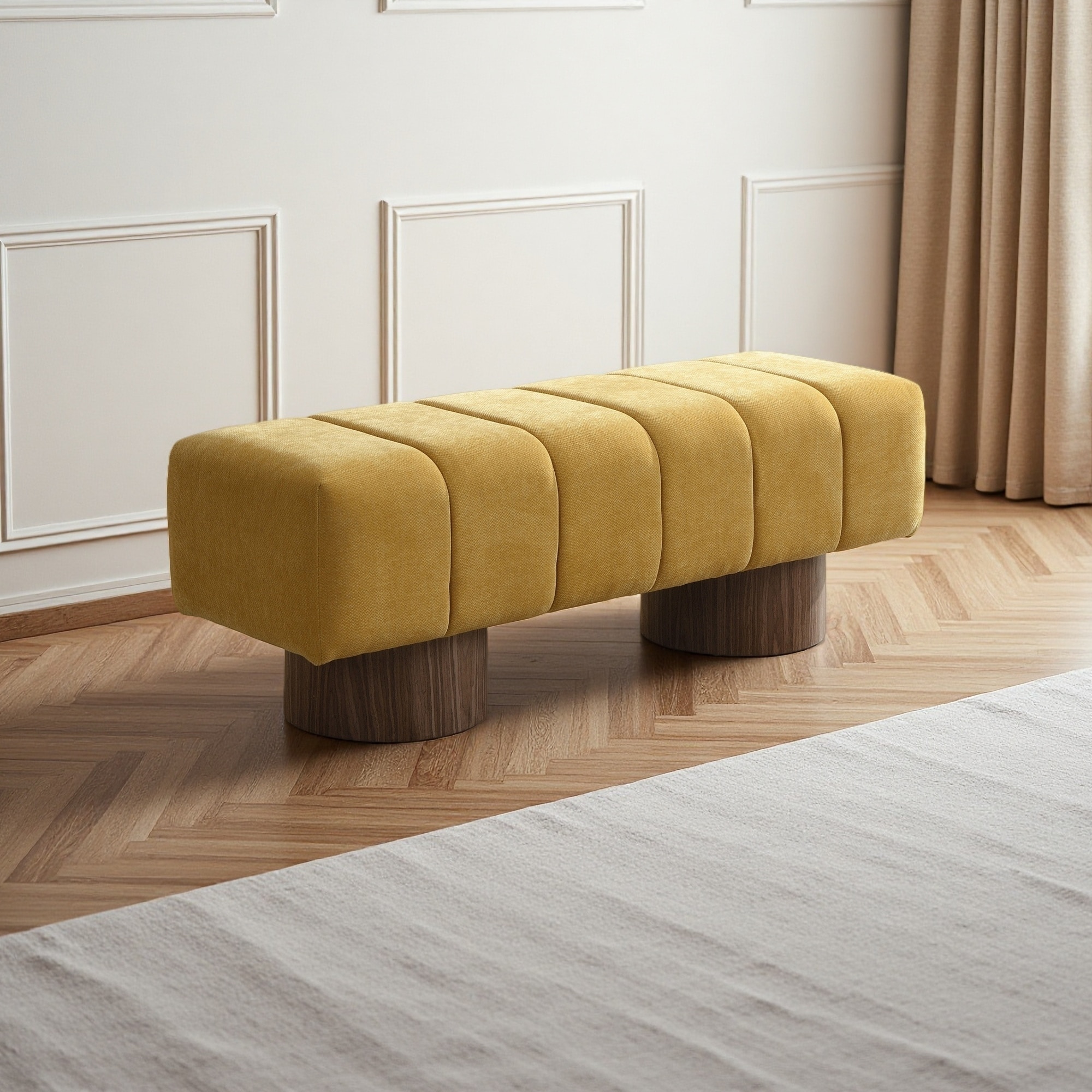 50"L Upholstered Dining Bench with Chenille Fabric & Foam