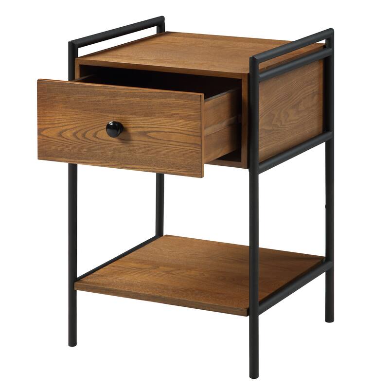 Azalea Park Wood and Metal Side Table with Drawer and Shelf - 17.52 W x 15.75 D x 25.59 H