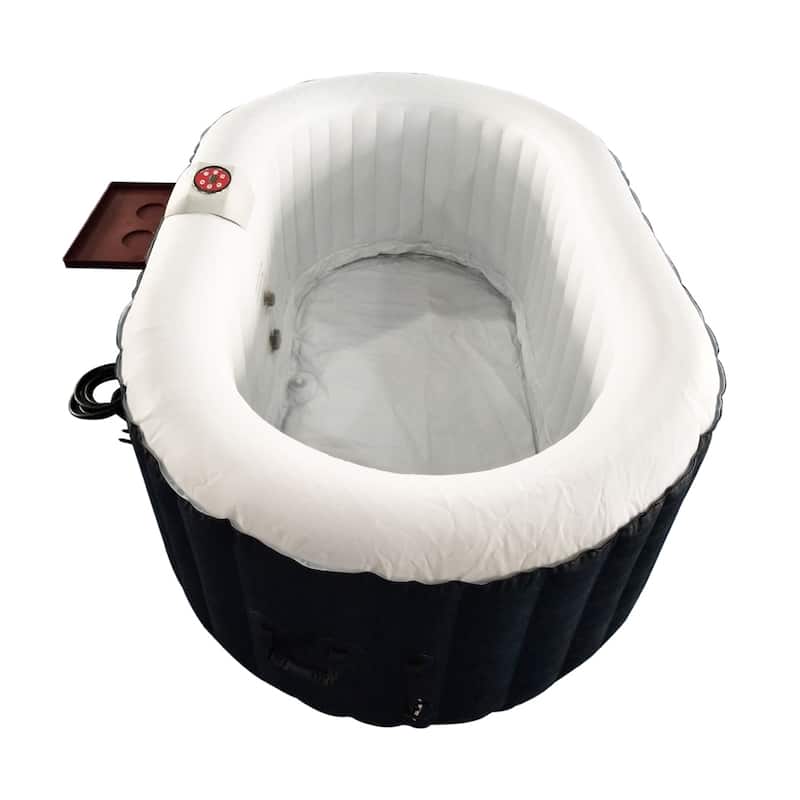 ALEKO Inflatable Hot Tub With Drink Tray and Cover 2 prs Black White