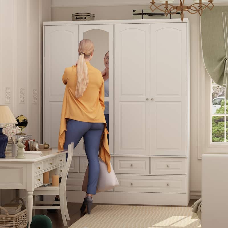 Modular Majesty Double Wardrobe Mirror-Front Storage Closet Armoires