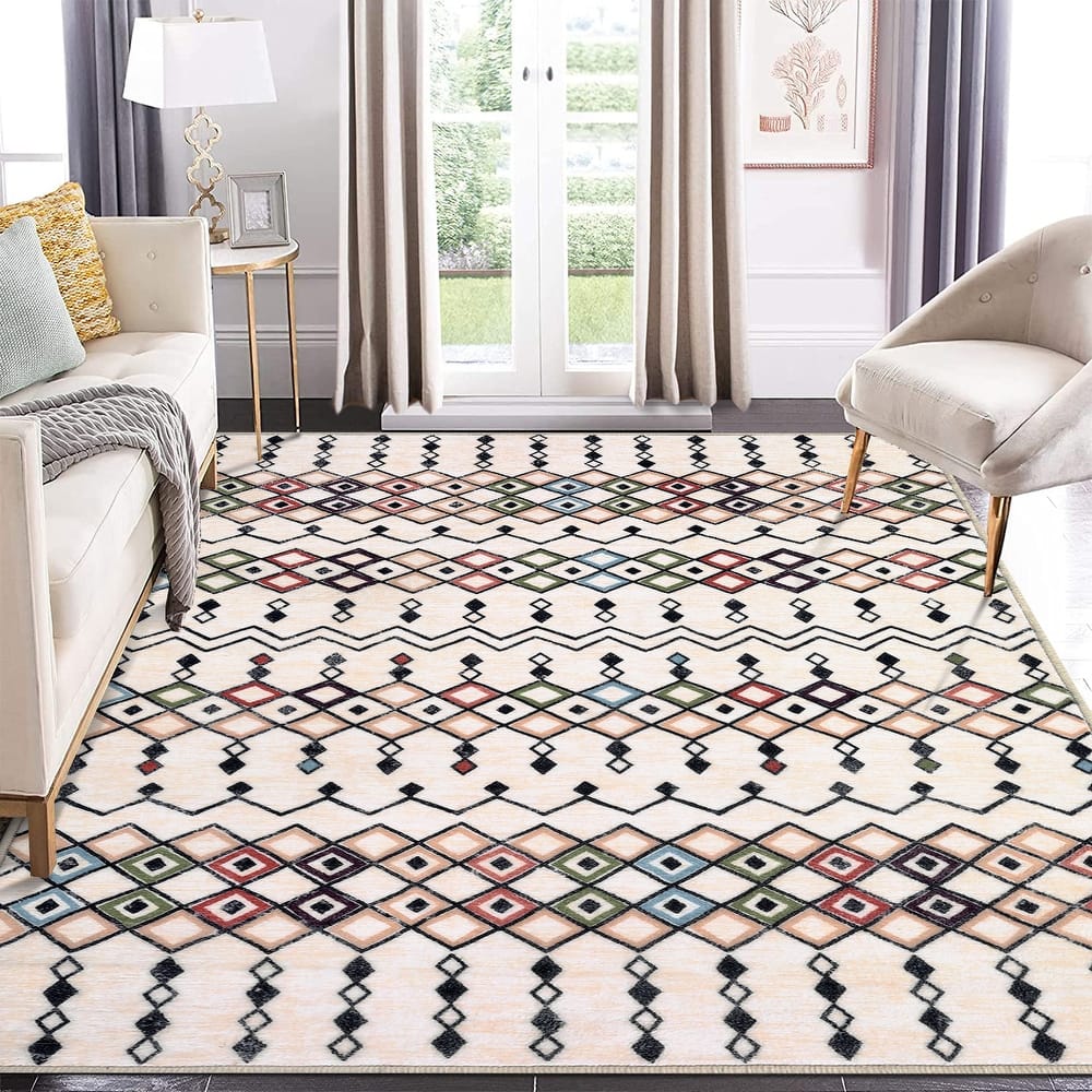 Garvee Boho Area Rug Geometric Printed Faux Wool Soft Floor Cover