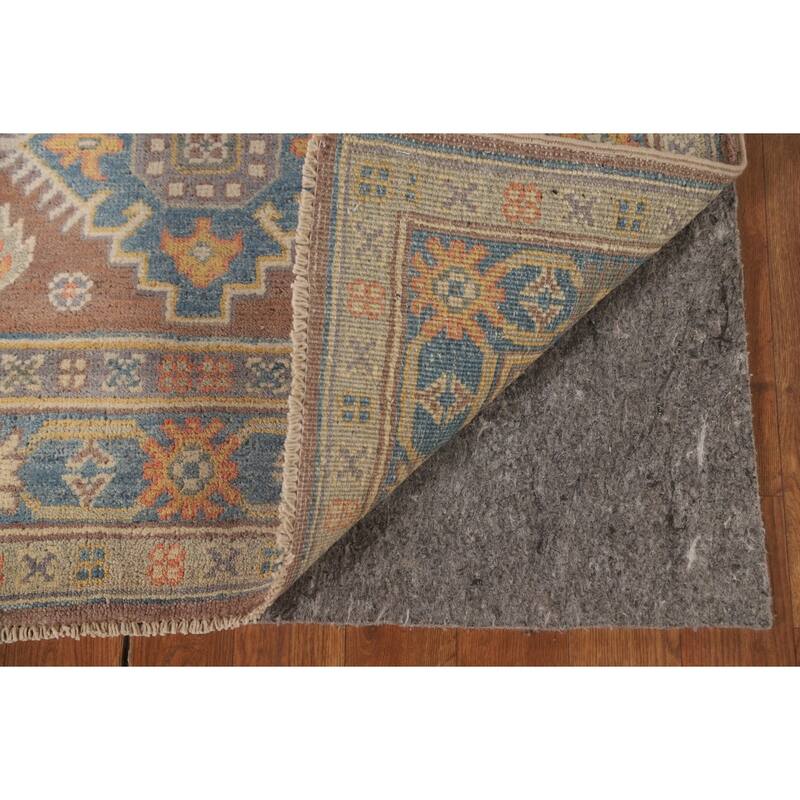 Geometric Brown Kazak Runner Rug Handmade Wool Carpet - 2'10" x 8'4"