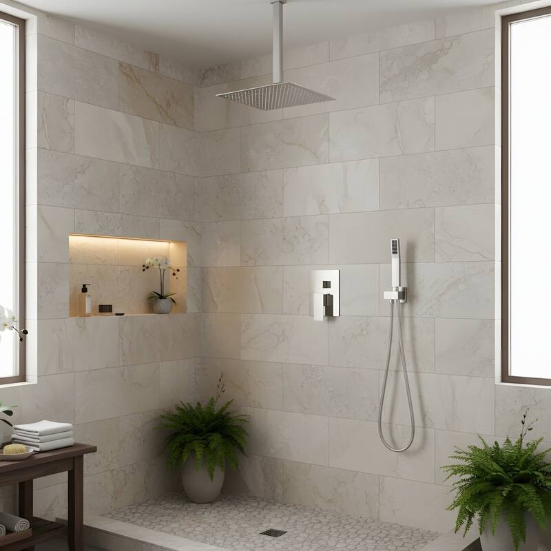 10" Ceiling-Mounted Square Shower and Handheld Showerhead Set