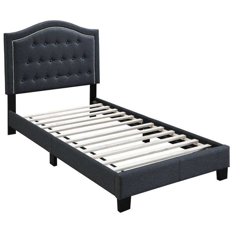 Upholstered Bed Frame Twin Size - Fabric Bed with Slats - Modern Design Charcoal