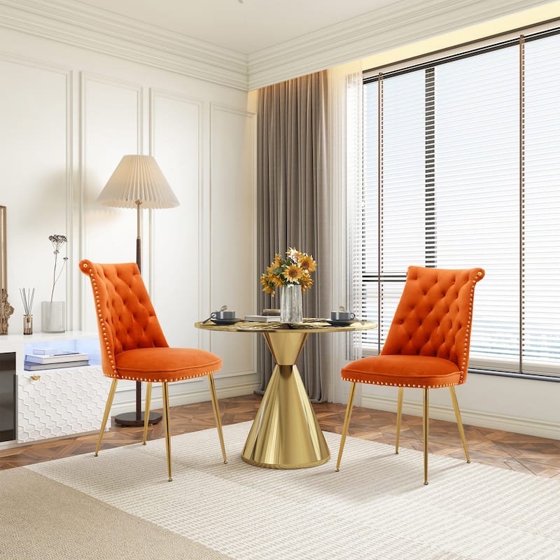 Clihome Modern Velvet Upholstered Featured Dining Chairs (Set of 2) - Orange
