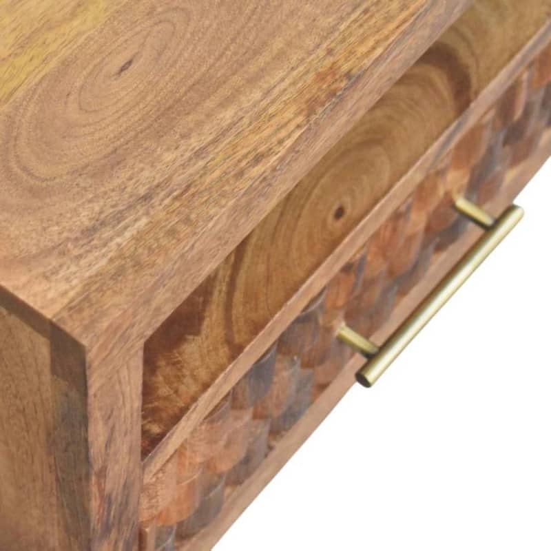 Solid Wood Arno Wall-Mounted Nightstand in Golden Teak,Brown,1-Shelf,1-Drawer