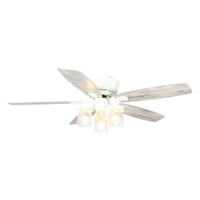 52-in Modern White Wooden 5-Blade Low Profile Ceiling Fan with Light Kit and Remote