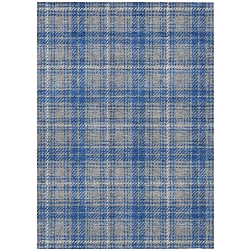 Machine Washable Indoor/ Outdoor Plaid Chantille Rug