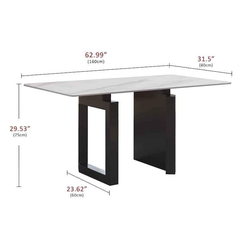 Modern Rectangle Stone Tabletop Black Titanium Stainless Double Pedestal Dining Table