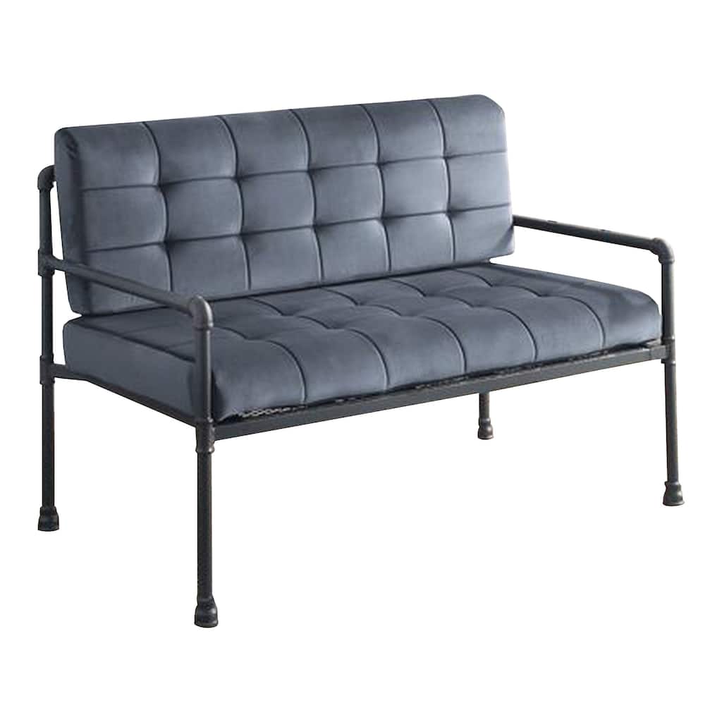 Loveseat with Tufted Velvet Seat and Metal Frame, Grey