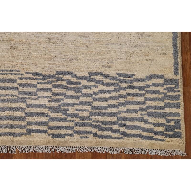 Hand Knotted Oriental 100% Wool Carpet Tribal Tribal Beige & Ivories Moroccan Area Rug - 9' 0'' X 6' 5''