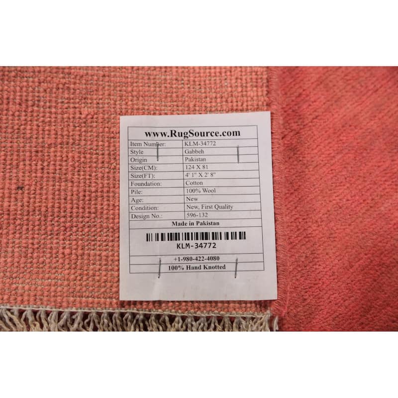 Pink Gabbeh Modern Rug Handmade Solid Wool Carpet - 2'8" x 4'1"