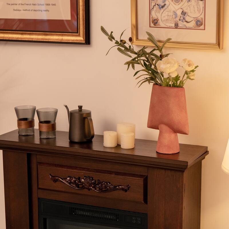 32" Brown Electric Fireplace with Mantel Shelf and 1400W Heating Overheat Protection - 32" x 9" x 30"