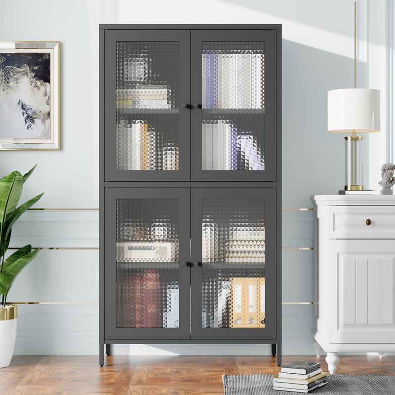 Classic Metal Storage Cabinet Display Cabinet with 4 Glass Doors 4 Shelves Cabinet Bookcase Side Cabinet