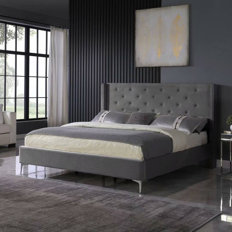 King-sized Velvet Platform Bed Frame