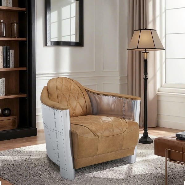 Art Leon IndustrIal Retro Top Grain Leather Aluminum Accent