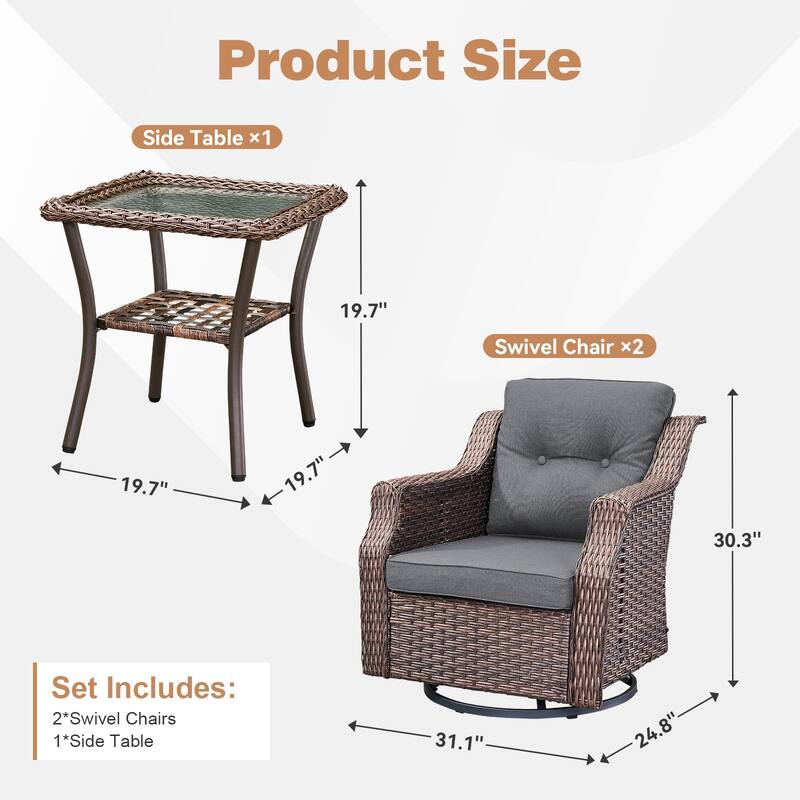 Pocassy 6-Piece Patio Swivel Chair with Side Table