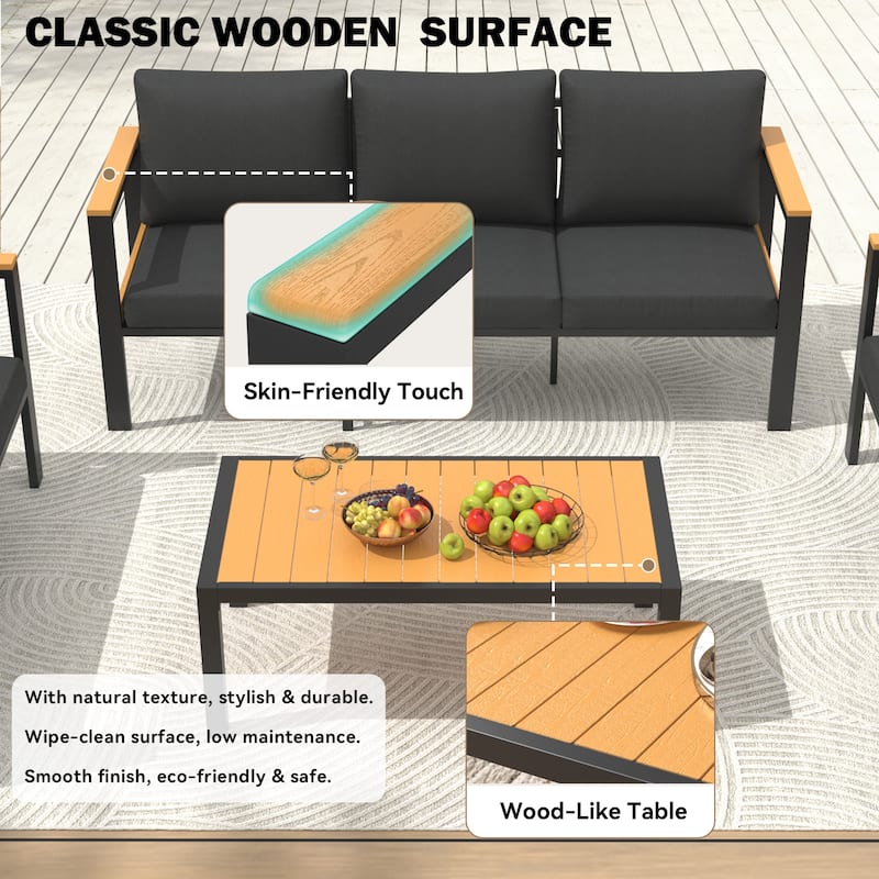 4/5/7-Piece Patio Conversation Set with Table, All-Weather Aluminum Furniture for Outdoor Living - Gray/Black