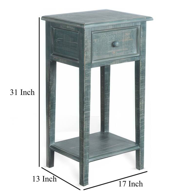 13 in. Green Rectangle Wood End Table with Storage Drawer for Convenience