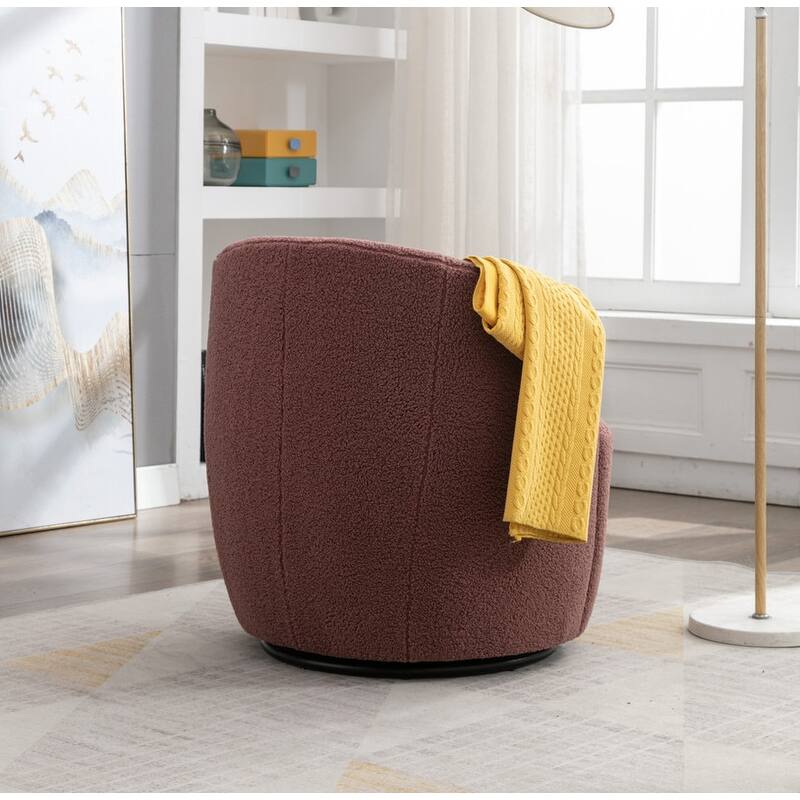 Swivel Barrel Chair,Teddy Fabric Upholstered Modern Round Accent Arm Chairs