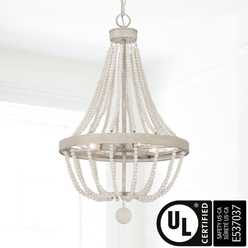 Cauhu 4-light Farmhouse Coastal Beaded Empire Chandelier for Dining Room - 16'' W x 16'' D x 27'' H