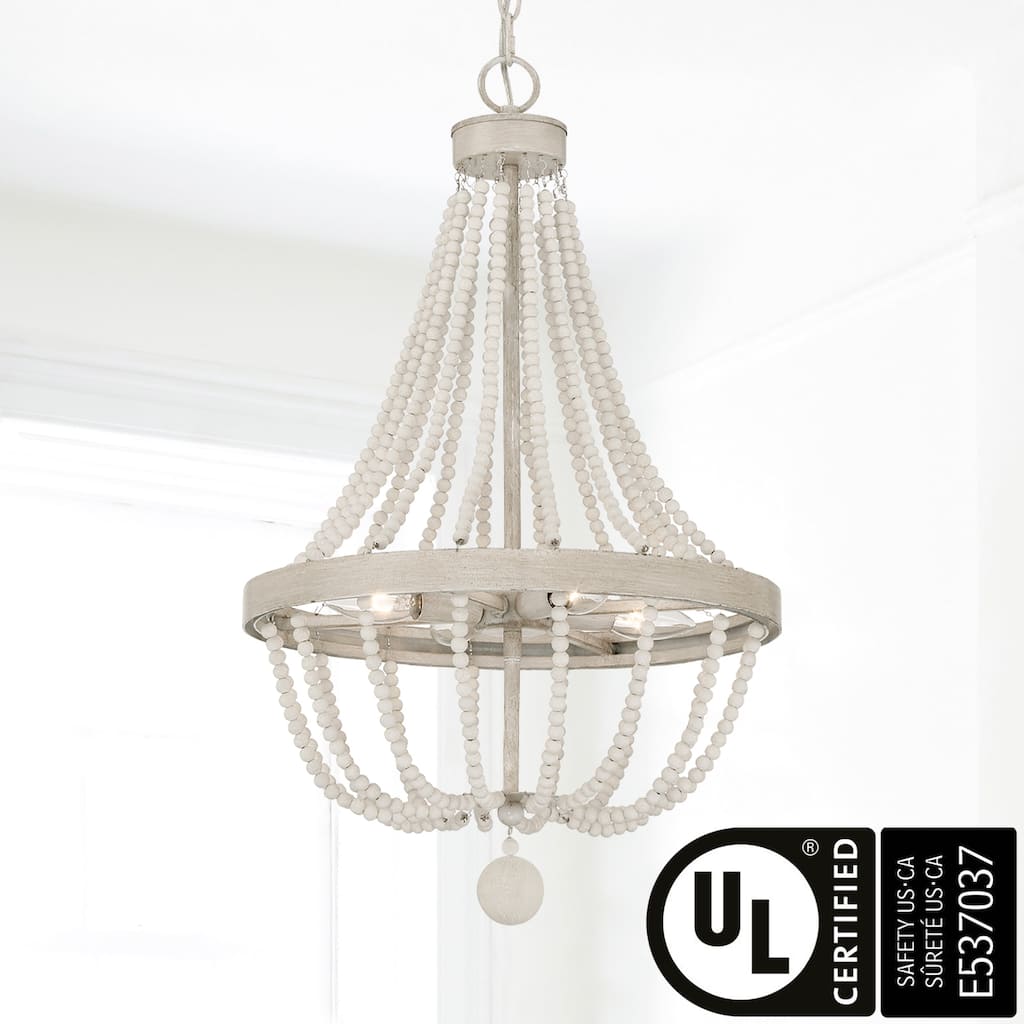 Cauhu 4-light Farmhouse Coastal Beaded Empire Chandelier for Dining Room - 16'' W x 16'' D x 27'' H