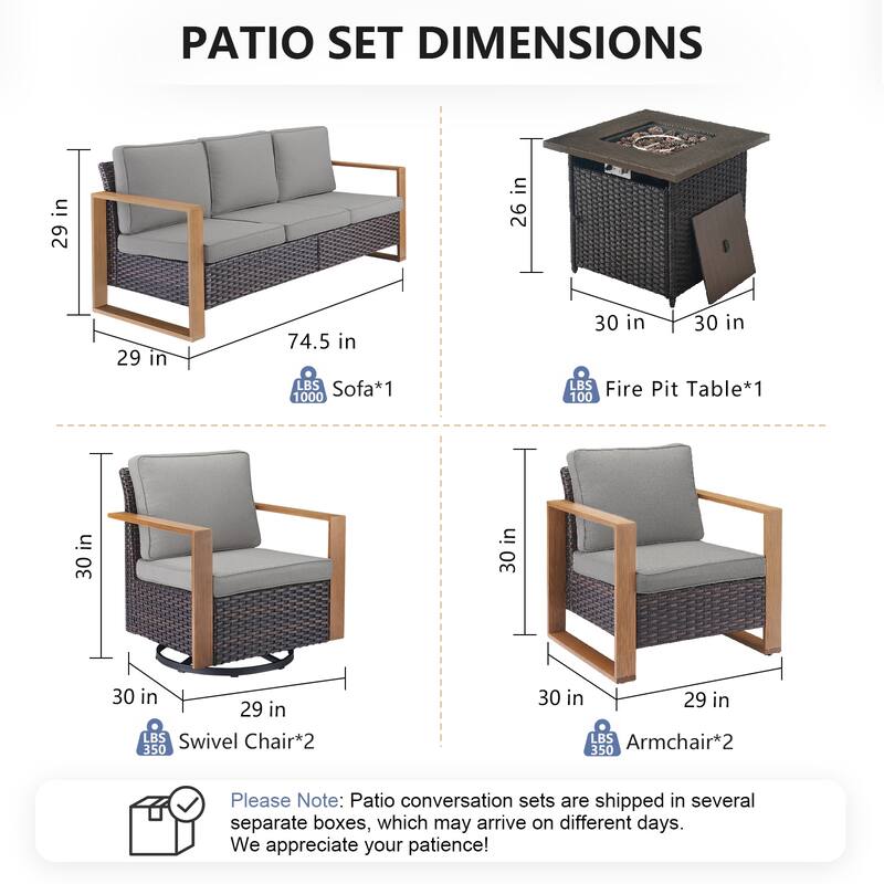 Pocassy Outdoor 30" Fire Pit Table with Sofa Swivel Chair Set