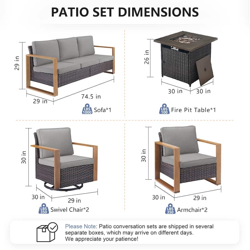 Pocassy Outdoor Fire Pit Table with 3-Seat Sofa Chairs Furniture Set