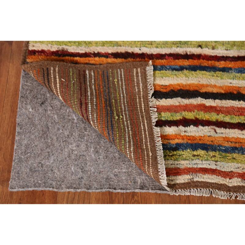 Striped Geometric Moroccan Oriental Area Rug Hand-Knotted Wool Carpet - 6'8" x 9'7"