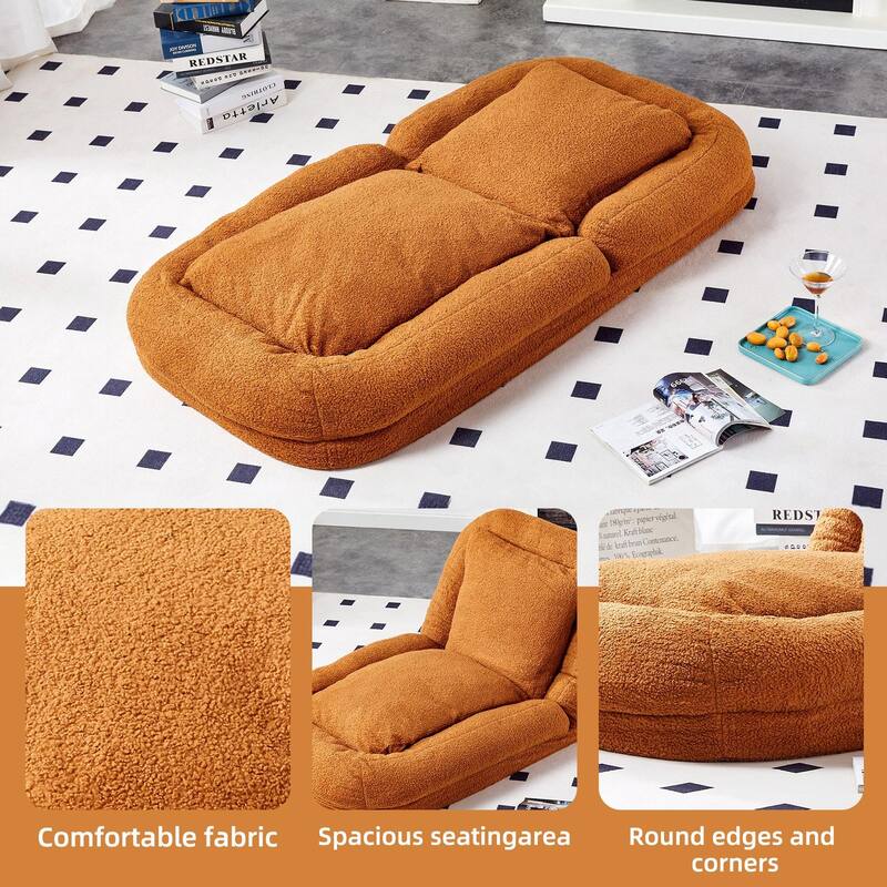 Folding Sofa Chair with 5 Adjustable Positions, Plush Floor Lounge Chair