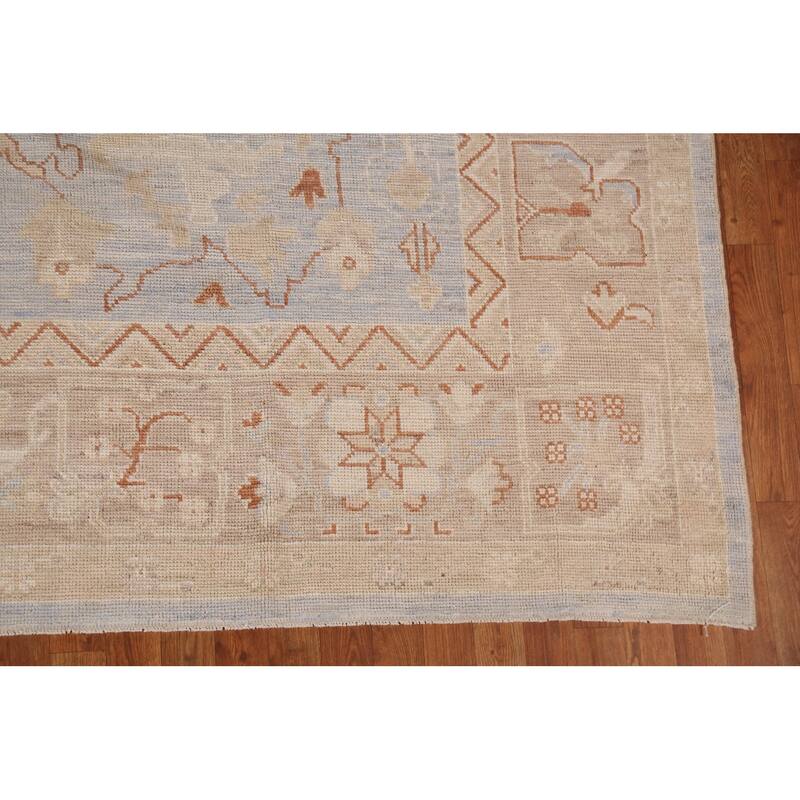 Vegetable Dye Oushak Turkish Large Rug Hand-Knotted Floral Wool Carpet - 9'11"x 14'0"