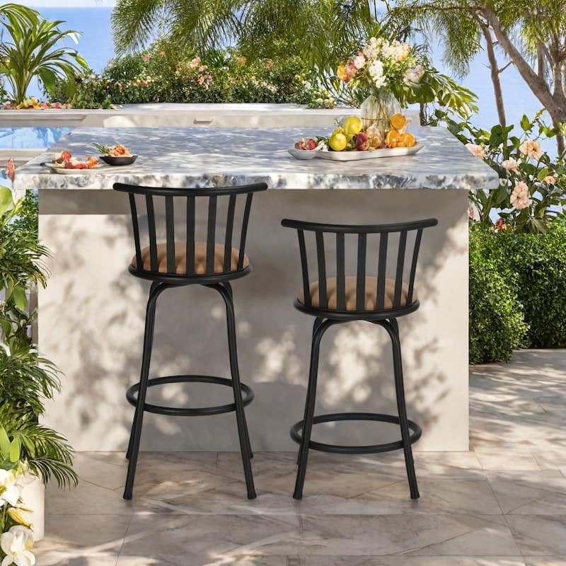 Homylin Set of 2 Swivel BarStools 24" or 29'' Metal Frame with Footrest,Mid-Century Modern,Suitable for Kitchen,Home,Bar,Brown