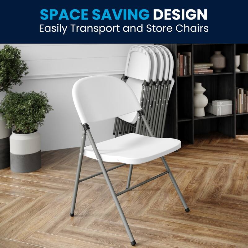 2 PK 330 lb. Capacity White Plastic Folding Chair with Gray Frame