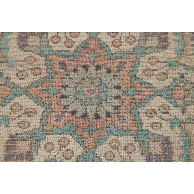 Distressed Tabriz Persian Vintage Rug Hand-Knotted Peach Wool Carpet - 7'10"x 10'8"