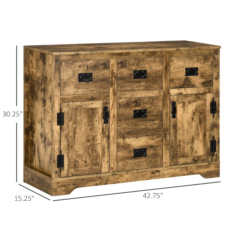 HOMCOM Industrial Kitchen Sideboard, Buffet Cabinet with Five Drawers, Two Door Cabinets, Adjustable Shelf