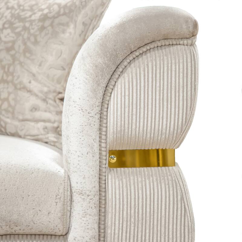Furniture of America Sawer Glam 2-Piece Beige Upholstered Sofa Set with Stainless Steel Frame