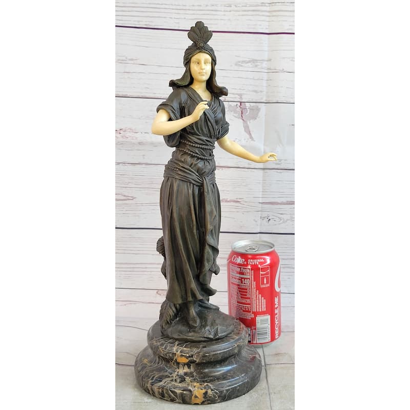 Art Deco Bronze And Faux Bone Turkish Princess Sculpture Brown Marble Base Decor