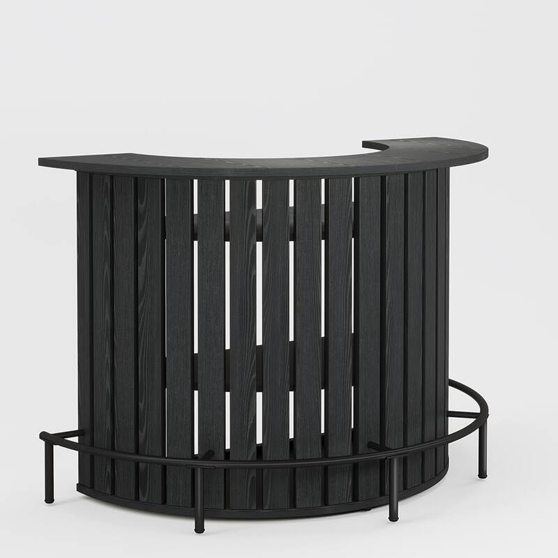 39.4” H Brown Engineered Wood Bar Table with Footrest, 4-Tier Arc-Shaped Home Bar Unit