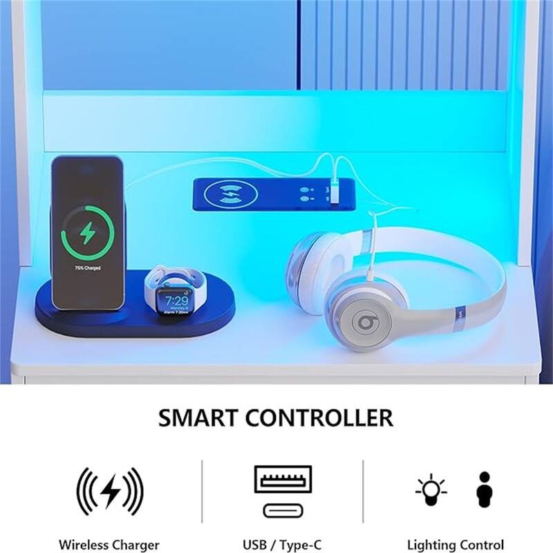 Nightstand with Smart LED Night Stand with Bookshelf
