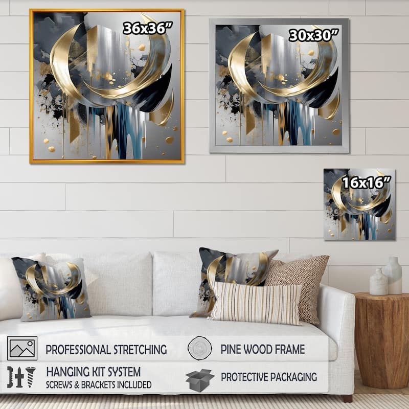 Designart "Abstract Shapes And Lines I" Abstract Marble Framed Canvas Prints