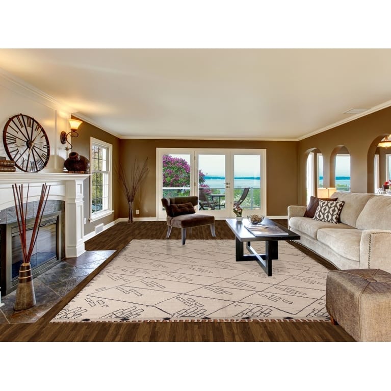 Trellis Moroccan Oriental Area Rug Handmade Geometric Wool Carpet - 9'0"x 12'5"