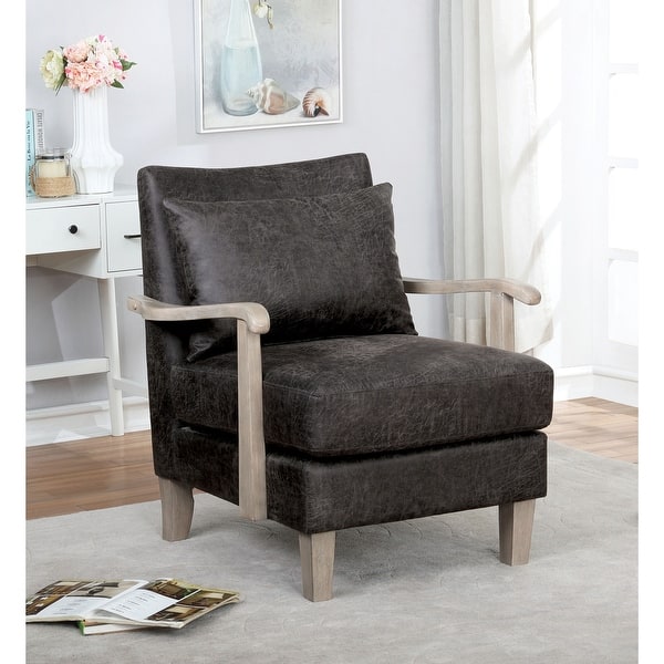 slide 2 of 4, Perth Contemporary Dark Grey Faux Leather Accent Chair by Furniture of America