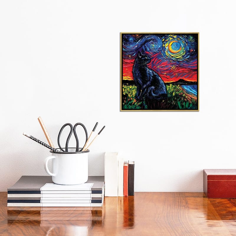 iCanvas "Black Cat Night II" by Aja Trier Framed Canvas Print